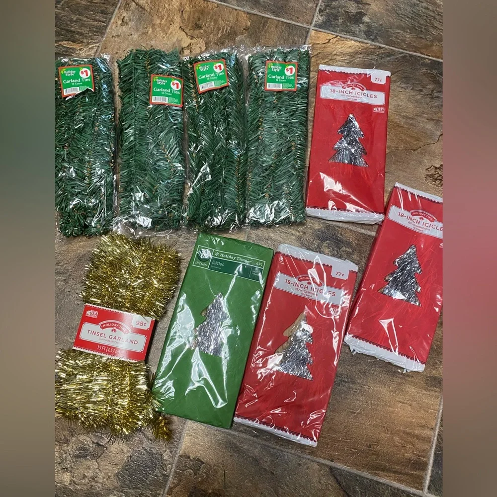 Lot Of 10 New Christmas Icicles And Garland Ties Lot Christmas Decor